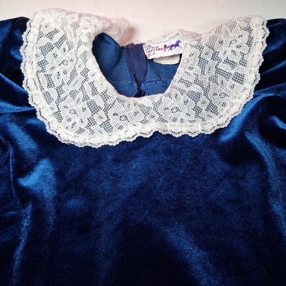 Vintage The Little Trotter Dress Size 4 Royal Blue Velour Lace Collar Party - Picture 13 of 16